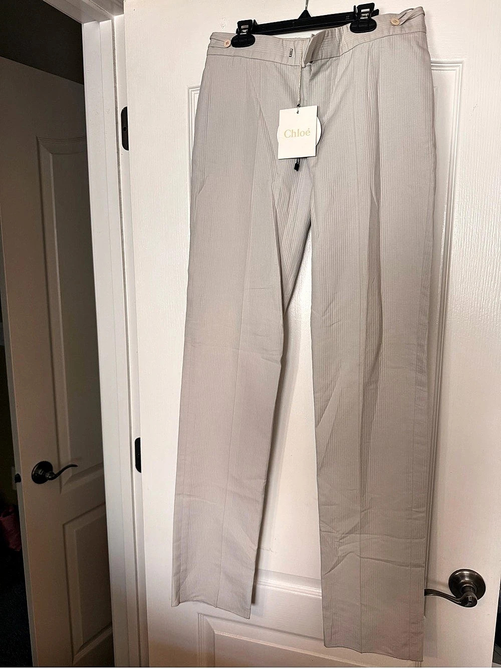 Chloé Pantalon Cotton Silk Trousers in Beige Size 36 NWT